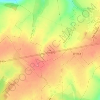 Mapa topográfico Mont Jury, altitude, relevo