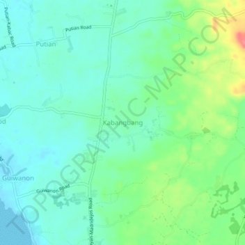 Mapa topográfico Kabangbang, altitude, relevo