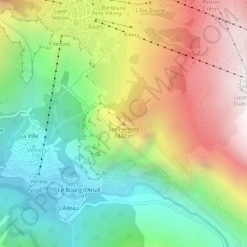 Mapa topográfico Les Perrons, altitude, relevo