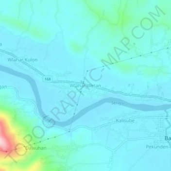 Mapa topográfico Wlahar Wetan, altitude, relevo