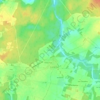 Mapa topográfico Champot, altitude, relevo