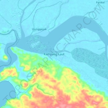 Mapa topográfico Kampung Laut, altitude, relevo