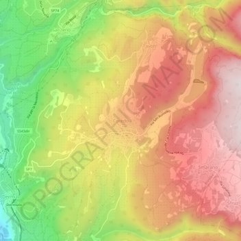 Mapa topográfico Coredo, altitude, relevo