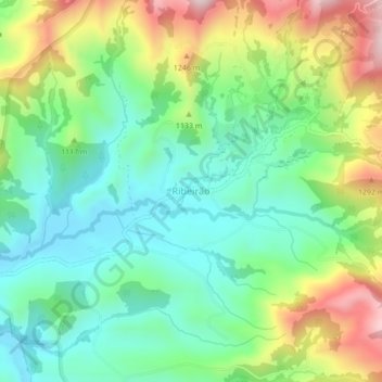 Mapa topográfico Ribeirão, altitude, relevo