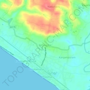 Mapa topográfico Nithiravilai, altitude, relevo