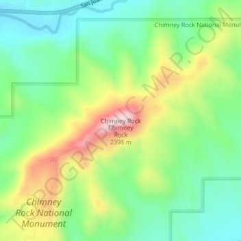 Mapa topográfico Chimney Rock, altitude, relevo
