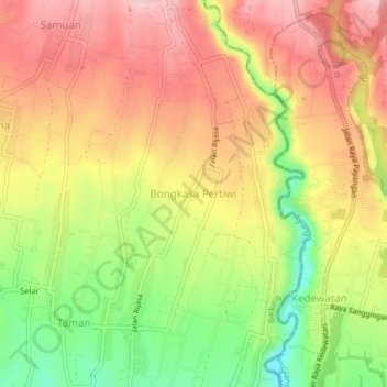 Mapa topográfico Bongkasa Pertiwi, altitude, relevo