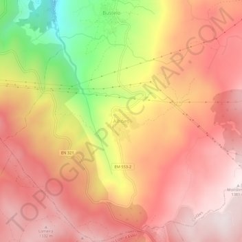 Mapa topográfico Alhões, altitude, relevo