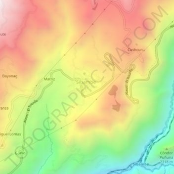 Mapa topográfico Sibambe, altitude, relevo