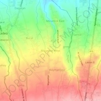 Mapa topográfico Minantok West, altitude, relevo