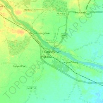 Mapa topográfico Tirupuvanam, altitude, relevo