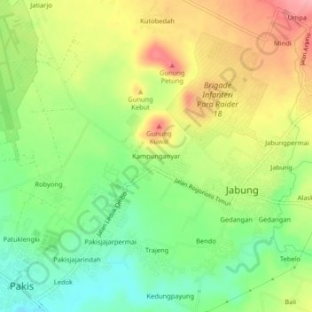Mapa topográfico Kampunganyar, altitude, relevo