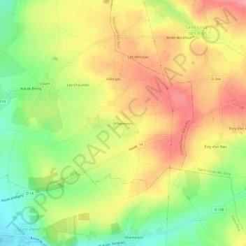 Mapa topográfico Villeprevoir, altitude, relevo