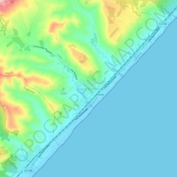 Mapa topográfico Riace Marina, altitude, relevo