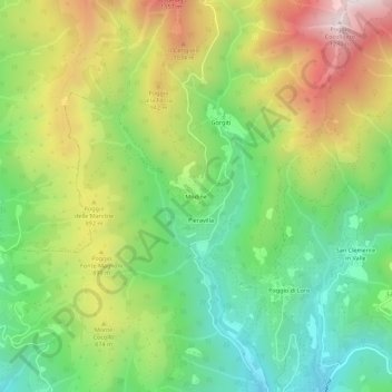 Mapa topográfico Modine, altitude, relevo