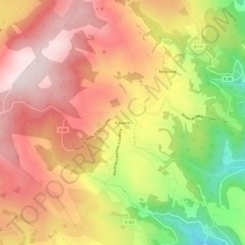 Mapa topográfico Estalane, altitude, relevo