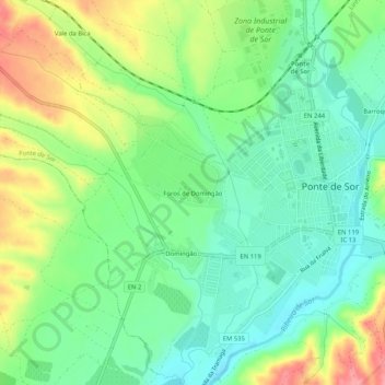 Mapa topográfico Foros de Domingão, altitude, relevo