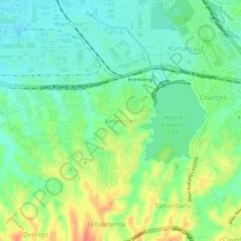 Mapa topográfico Kebonsari, altitude, relevo
