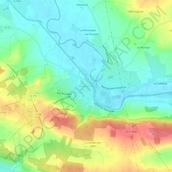 Mapa topográfico Malestroit, altitude, relevo