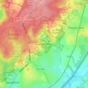 Mapa topográfico Debden Green, altitude, relevo