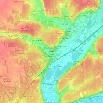 Mapa topográfico Pouvray, altitude, relevo