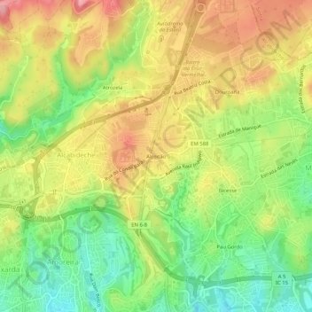Mapa topográfico Alcoitão, altitude, relevo