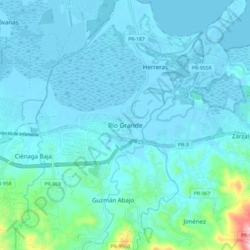Mapa topográfico Río Grande, altitude, relevo