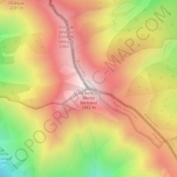 Mapa topográfico Mont Bertrand, altitude, relevo