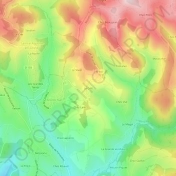 Mapa topográfico Le Crêt, altitude, relevo