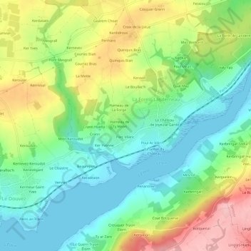 Mapa topográfico Streat Nevez, altitude, relevo