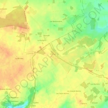 Mapa topográfico Montgarny, altitude, relevo