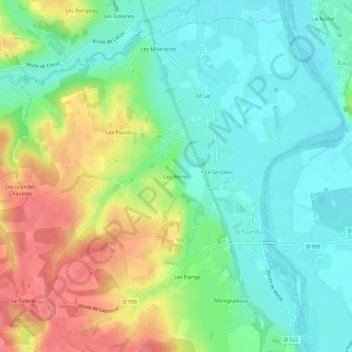 Mapa topográfico Les Vèvres, altitude, relevo