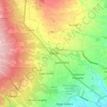 Mapa topográfico Mintal, altitude, relevo