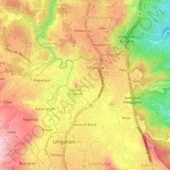 Mapa topográfico Bandarjo, altitude, relevo