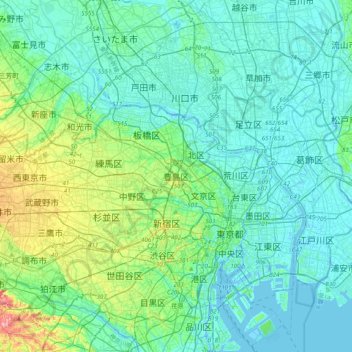 Mapa topográfico 豊島区, altitude, relevo