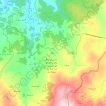 Mapa topográfico Bico, altitude, relevo