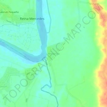 Mapa topográfico Minanga, altitude, relevo