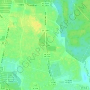 Mapa topográfico Colony Ridge, altitude, relevo