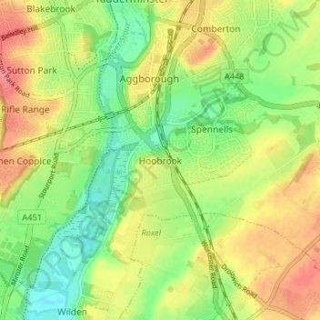 Mapa topográfico Hoobrook, altitude, relevo