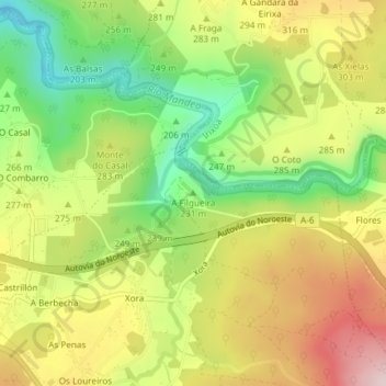 Mapa topográfico A Filgueira, altitude, relevo