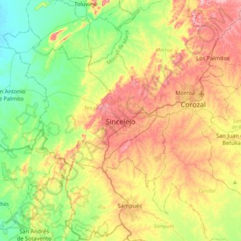Mapa topográfico Sincelejo, altitude, relevo