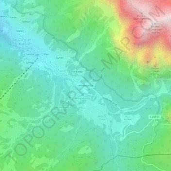 Mapa topográfico Armentarola, altitude, relevo