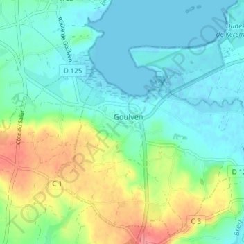 Mapa topográfico Kerilis, altitude, relevo