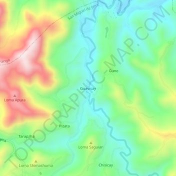 Mapa topográfico Guavisay, altitude, relevo