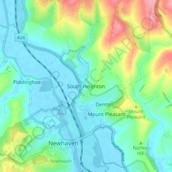 Mapa topográfico South Heighton, altitude, relevo
