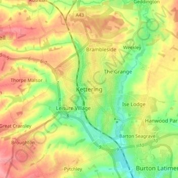 Mapa topográfico Kettering, altitude, relevo
