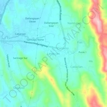 Mapa topográfico Langcuas, altitude, relevo