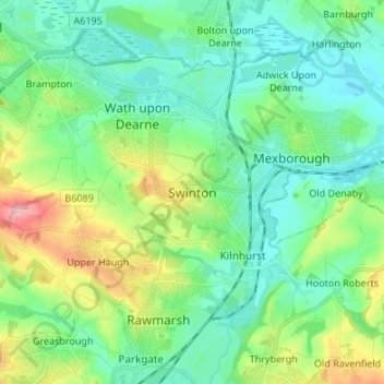 Mapa topográfico Swinton, altitude, relevo