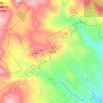 Mapa topográfico Cisarua, altitude, relevo