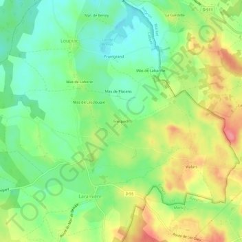 Mapa topográfico Frespech, altitude, relevo